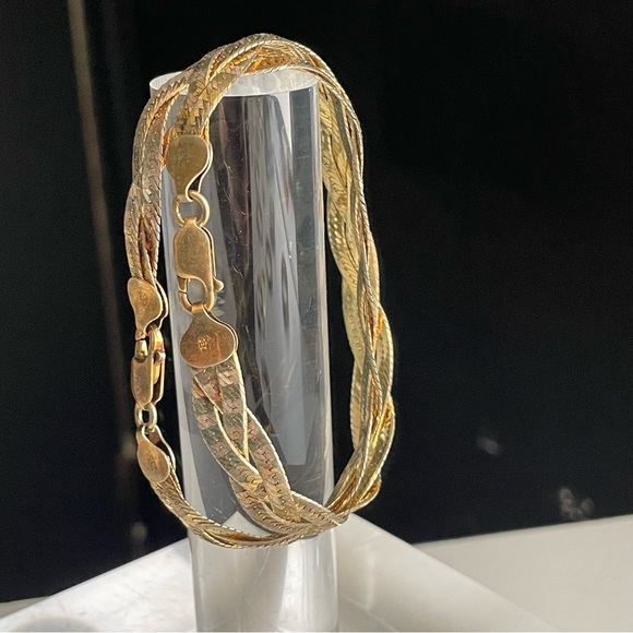 Milor 2 sterling silver & gold multi Braided Herringbone Bracelet set Italy - Picture 4 of 14